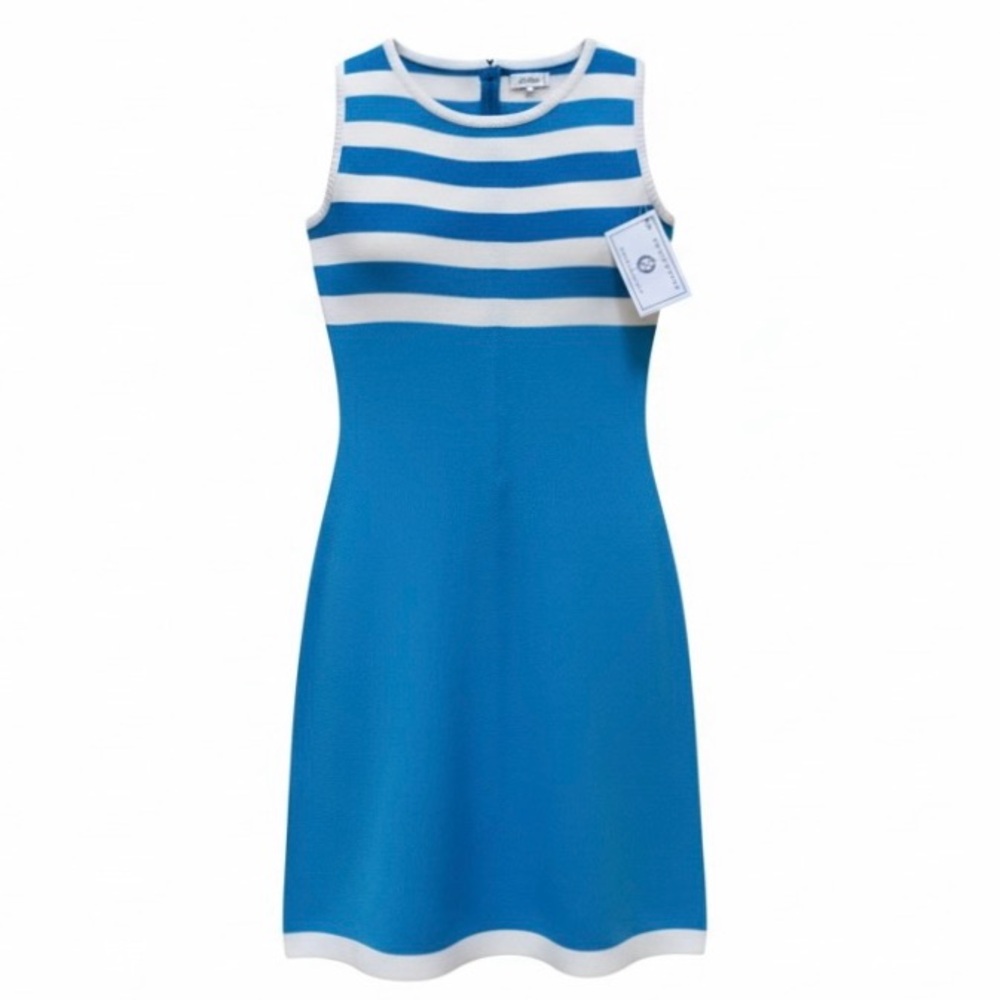 St John Turquoise and White Sleeveless Knit Dress Size 2